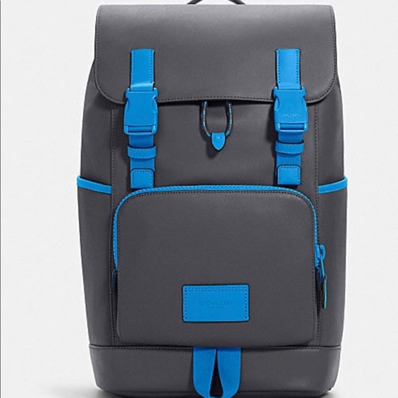 Coach Backpack leather Misnight Navy Racer Blue Drawstring & speedclip closures - Picture 3 of 15